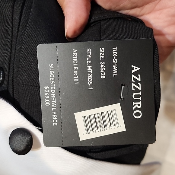 Azure Slim-Fit White Jacket with Black Pants - One Button Shawl - Picture 3 of 6